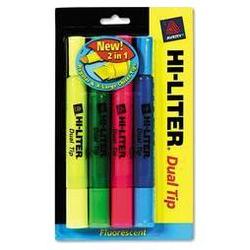 Avery-Dennison Hi-Liter® Dual Tip Highlighter, Four-Color Pack (AVE25835)