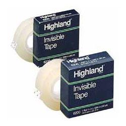 3M Highland Invisible Tape, 1 Core; 3/4 x1296 , Clear (MMM620034X1296)