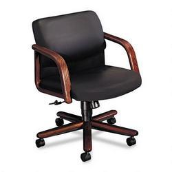 HON Hon 2902NSS11 2900 Series Mid Back Swivel/Tilt Chair with Wood Arms, Black Leather/Mahogany