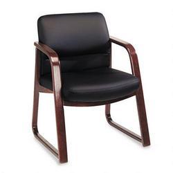 HON Hon 2903NEE11 Sled Base Guest Chair, 2900 Series, Sierra Black Vinyl, Mahogany Frame