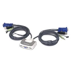 IOGEAR 2-Port MiniView Micro USB KVM Switch, built-in 6ft cables, audio support