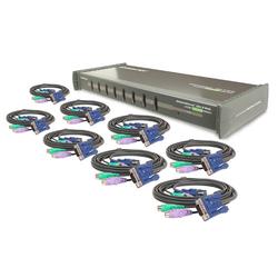 IOGEAR MiniView GCS138 8-Port KVM Switch w/cables - 8 x 1 - 8 x mini-DIN (PS/2) Keyboard, 8 x mini-DIN (PS/2) Mouse, 8 x HD-15 Video - Rack-mountable