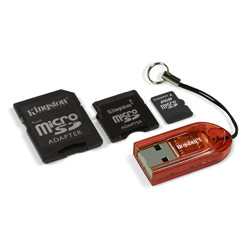 Kingston 2GB micro SD Secure Digital Card w/ miniSD Full Size SD Adapters and USB Reader Included