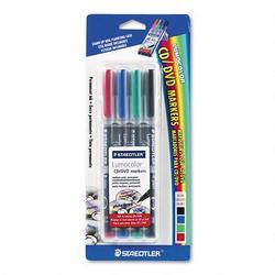 J.S. Staedtler, Inc. Lumocolor CD/DVD Permanent Marker Set, Medium Point, Black/Blue/Green/Red, 4/Set (STD317CDWP4BK)