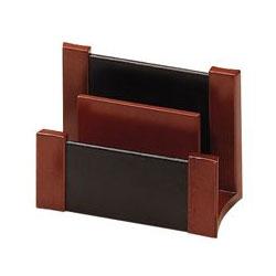 RubberMaid Mahogany Wood & Black Leather Desk Sorter, 6-3/4w x 3-5/8d x 4-3/4h (ROL81765)