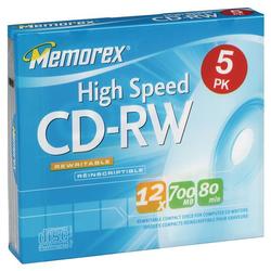 Memorex 12x CD-RW Media - 700MB - 5 Pack