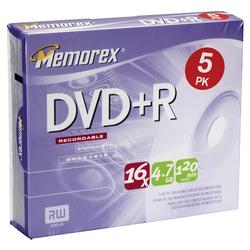 Memorex 16x DVD+R Media - 4.7GB - 5 Pack