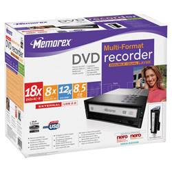 Memorex 18x DVD RW Drive - (Double-layer) - DVD R/ RW - USB - External