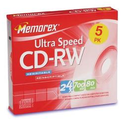 Memorex 24x CD-RW Media - 700MB - 5 Pack