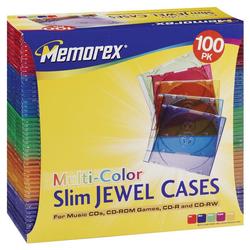 Memorex CD/DVD Jewel Cases - Plastic - Blue, Purple, Green, Orange, Pink - 100 CD/DVD