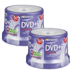 Memorex DVD+R 16x 4.7 GB ( 2 X 50 Pack) Spindle