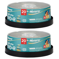 Memorex LightScribe 16x DVD+R Media - 4.7GB - 120mm Standard - Two 20 Packs