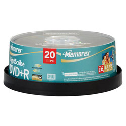 Memorex Lightscribe 16x DVD+R Media - 4.7GB - 20 Pack