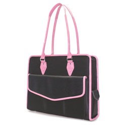 Mobile Edge Komen Geneva Microfiber Tote for up to 15.4 PC's (black/pink leather trim)