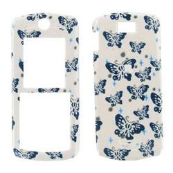 Wireless Emporium, Inc. Motorola L7c White w/Navy Butterflies Snap-On Protector Case Faceplate