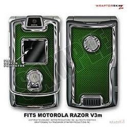 WraptorSkinz Motorola Razor (Razr) V3m Skin Carbon Fiber Green and Chrome WraptorSk