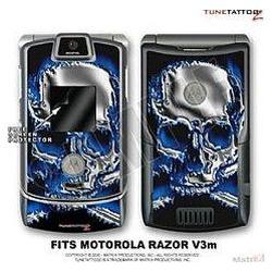 WraptorSkinz Motorola Razor (Razr) V3m Skin Chrome Skull On Fire Blue WraptorSkinz