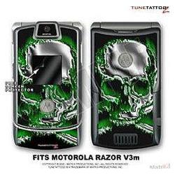 WraptorSkinz Motorola Razor (Razr) V3m Skin Chrome Skull On Fire Green WraptorSkinz