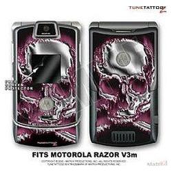 WraptorSkinz Motorola Razor (Razr) V3m Skin Chrome Skull On Fire Pink WraptorSkinz