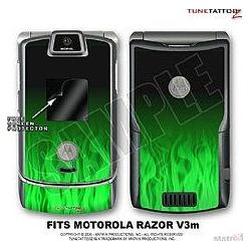 WraptorSkinz Motorola Razor (Razr) V3m Skin Fire Green On Black Kit by