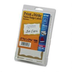 Avery-Dennison Name Badge, 2-11/32 x3-3/8 , 100/Pack, Gold Border (AVE05146)