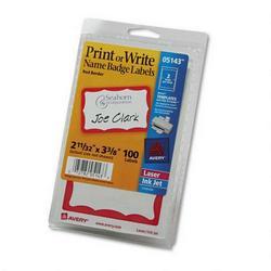 Avery-Dennison Name Badge, 2-11/32 x3-3/8 , 100/Pack, Red Border (AVE05143)