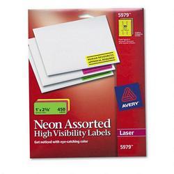 Avery-Dennison Neon Laser Labels, Full Sheet, 1 x2-5/8 , 450/Pack, Assorted (AVE05979)