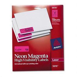 Avery-Dennison Neon Laser Labels, Rectangle, 1 x2-5/8 , 750/Pack, Magenta (AVE05970)