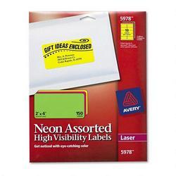 Avery-Dennison Neon Laser Labels, Rectangle, 2 x4 , 150/Pack, Assorted (AVE05978)