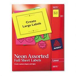 Avery-Dennison Neon Laser Labels, Rectangle, 8-1/2 x11 , 15/Pack, Assorted (AVE05975)