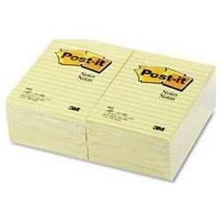 3M Original Canary Yellow Post-It® Ruled Note Pads, 4x6, 12 100-Sheet Pads/Pack (MMM660YW)