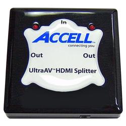 Accell UltraAV 1x2 HDMI Splitter - DVD Player, PlayStation 3, TV Compatible - 1 x HDMI-HDCP Digital Audio/Video In, 2 x HDMI-HDCP Digital Audio/Video Out