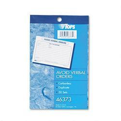 Tops Business Forms Avoid Verbal Orders Carbonless Manifold Book, 4 1/4x7, 50 Sets/Book