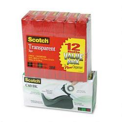 3M C60 Dispenser Plus 12 Rolls of Scotch® Transparent Glossy Tape, Black