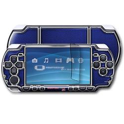 WraptorSkinz Carbon Fiber Blue and Chrome Skin and Screen Protector Kit fits Sony PSP Slim