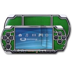 WraptorSkinz Carbon Fiber Green and Chrome Skin and Screen Protector Kit fits Sony PSP Slim
