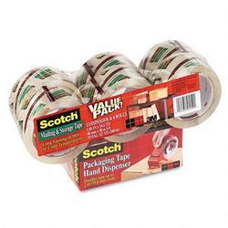 3M Clear Mailing and Storage Tape with Dispenser, Writeable, 48mm x 50m