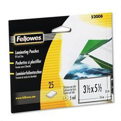 Fellowes Clear file card laminating pouches for hot laminating machines, 25/pack