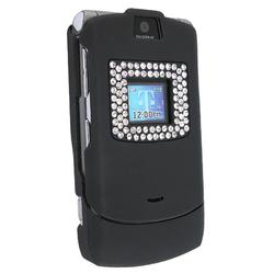 Eforcity Clip-on Rubber Coated Case w/ Bling for Motorola RAZR V3 / V3c, Black