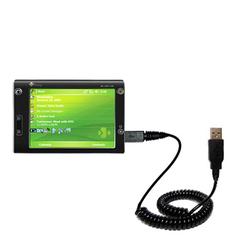 Gomadic Coiled Power Hot Sync and Charge USB Data Cable w/ Tip Exchange for the HTC X7500 - Brand