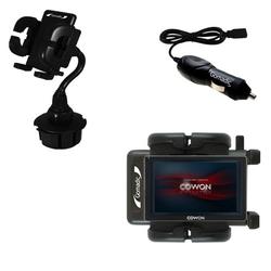Gomadic Cowon Q5W Auto Cup Holder with Car Charger - Uses TipExchange