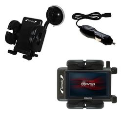 Gomadic Cowon Q5W Auto Windshield Holder with Car Charger - Uses TipExchange
