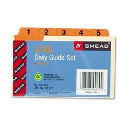 Smead Manufacturing Co. Daily (1 31) Manila Card Guides, 3 x 5, Fused Salmon Vinyl 1/5 Cut Tab, 31/Set
