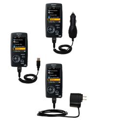 Gomadic Deluxe Kit for the Sony Walkman NWZ-A816 includes a USB cable with Car and Wall Charger - Br