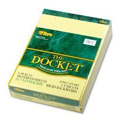 Tops Business Forms Docket® Letter Size Law Rule Double Pad, Canary, 100 Sheets/Pad, 6/Pack