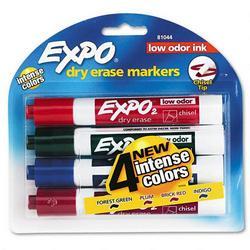 Faber Castell/Sanford Ink Company EXPO® Low Odor Dry Erase Markers, Four Color Sets, Chisel Tip (SAN81044)