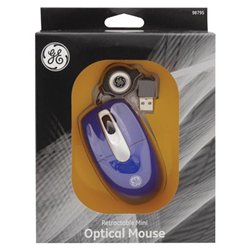 GE Retractable Mini Optical Mouse - Optical - USB - Blue