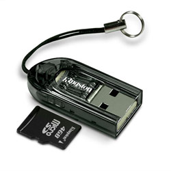 KINGSTON TECHNOLOGY FLASH Kingston USB microSD/microSDHC Reader with 4GB microSDHC Class 4 Card