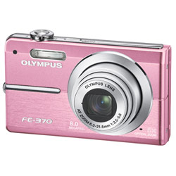 Olympus FE-370 8 Megapixel Digital Camera w/ Dual Image Stabilization, 5x optical zoom, 2.7 LCD, Face Detection, & 19 easy-to-use Shooting Modes - Pink