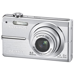 Olympus FE-370 8 Megapixel Digital Camera w/ Dual Image Stabilization, 5x optical zoom, 2.7 LCD, Face Detection, & 19 easy-to-use Shooting Modes - Silver